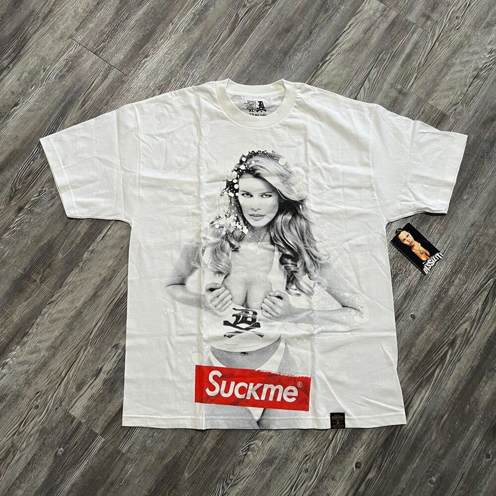 Dissizit Claudia Schiffer Suckme Graphic Cotton T Shirt White XL New